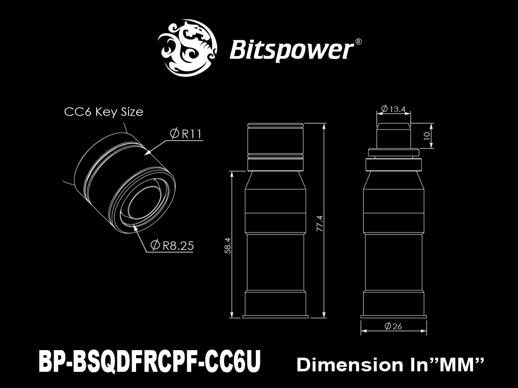 Bitspower Black Sparkle Quick-Disconnected Female With Rotary Compression Fitting CC6 Ultimate For ID 7/16
